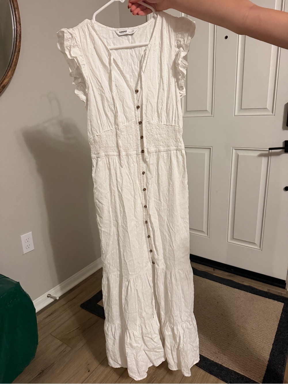 Sonoma White Button-Front Maxi Dress with Flutter Sleeves